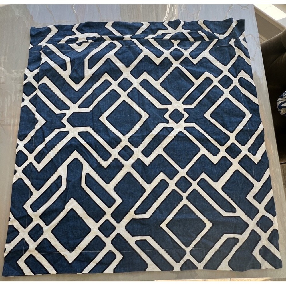 2 Pottery Barn Blue Geometric Linen Cotton Euro Pillow Shams - Picture 7 of 8